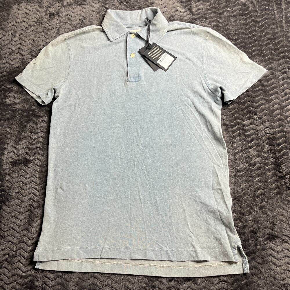 Buck Mason Polo Shirt size XSmall Blue Indigo Dipped Cotton Polo Short Sleeve